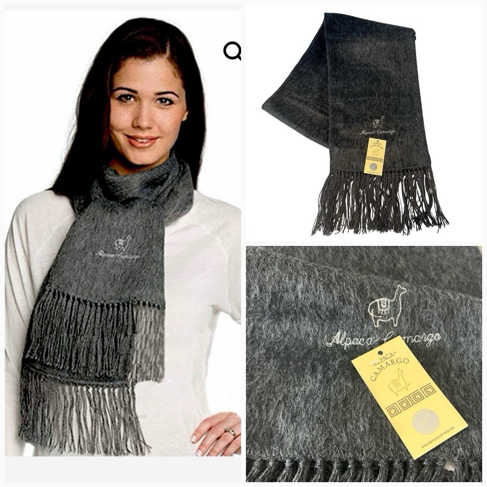 Alpaca Camargo 100% Alpaca 78" X 9"Fringe Gray Scarf Soft Fall Made in Peru NWT!